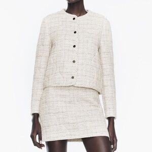 Zara tweed quilted skirt blazer set